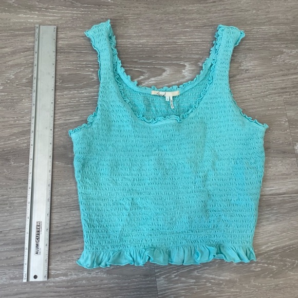 Anthropologie NWT Floreat 'Ruffled Crop Tank' Aqua Blue S smocked - Picture 5 of 7